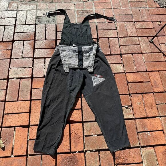 Vintage Nixit Black Overalls Men’s Medium Tribal Aztec Patch 90s Grunge Rare - Picture 4 of 9